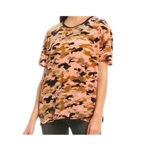 We The Free People Burnout T Shirt Size L Pink Velvet Camo Boxy Grunge Top Tee
